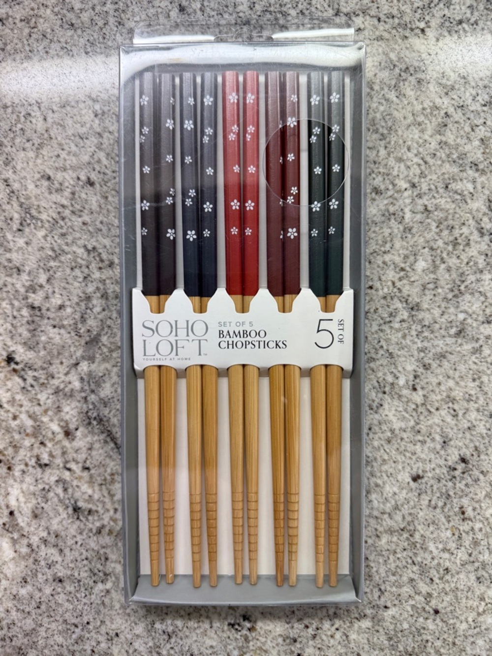 SOHO LOFT Bamboo Chopsticks Set of 5 - Multicolor Handles